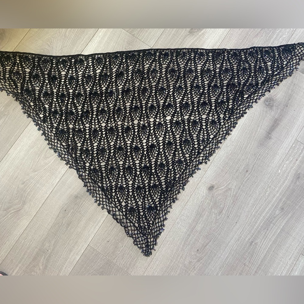 Black Crochet Triangle beaded Shawl